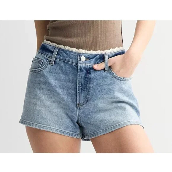 VANILLA STAR Juniors SZ 7 Lace Waist Jean Shorts Mini y2k style summer - Picture 10 of 10
